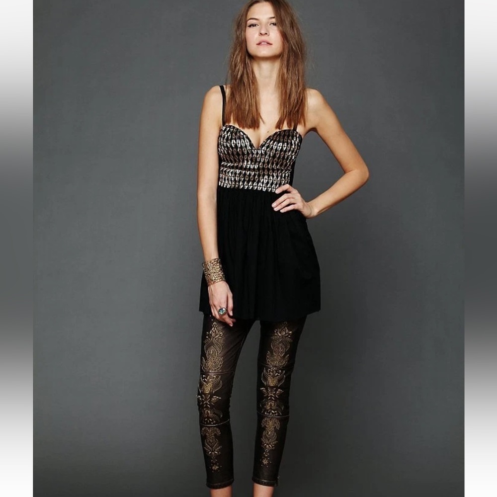 One Teaspoon by Free People Black And Gold Beaded Mini Dress women’s sz 6